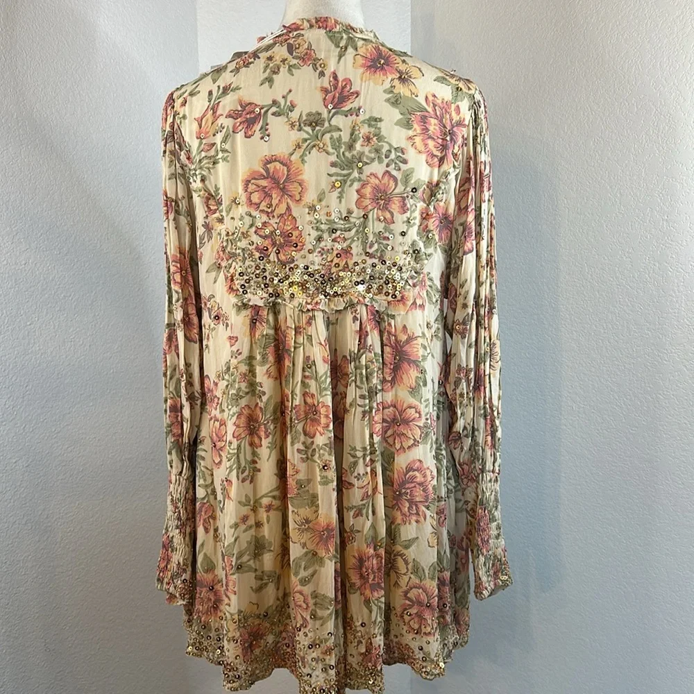 Free People  Hand Beaded Bali Golden Sun Printed Mini Dress SIZE SMALL NWT - Picture 5 of 16